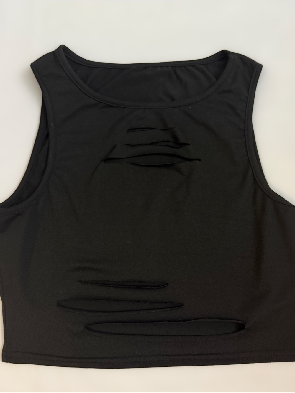 ROMWE Black Distressed Cutout Crop Tank Top | Size M